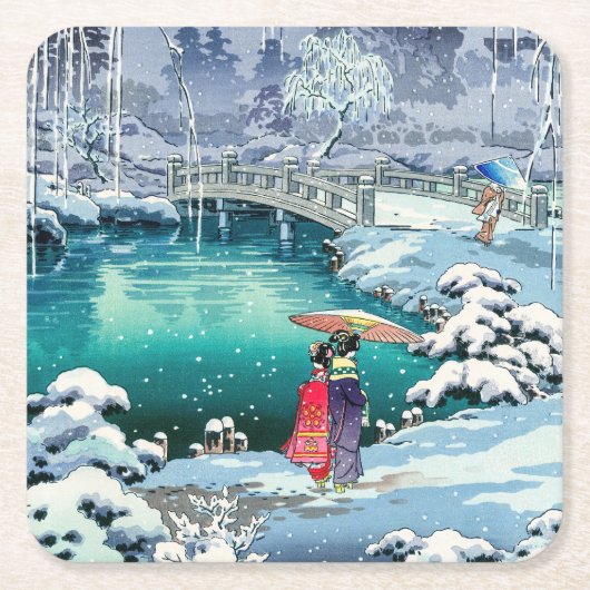 Tsuchiya Koitsu - Frühjahrsschnee bei Maruyama Rechteckiger Pappuntersetzer (Vorderseite)