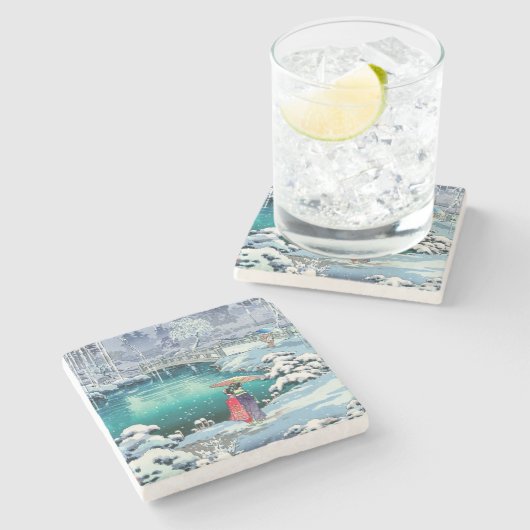 Tsuchiya Koitsu - Frühjahrsschnee bei Maruyama Steinuntersetzer (Seitenansicht)