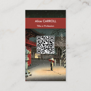 Tsuchiya Koitsu - Schnee am Nezu-Schrein - QR-Code Visitenkarte