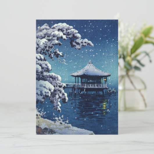 Tsuchiya Koitsu - Schnee auf dem Ukimido in Katada Dankeskarte (Stehend Vorderseite)