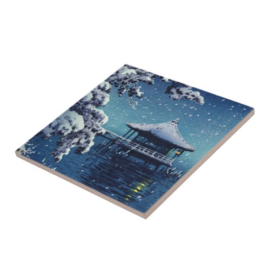 Tsuchiya Koitsu - Schnee auf dem Ukimido in Katada Fliese (Seite)