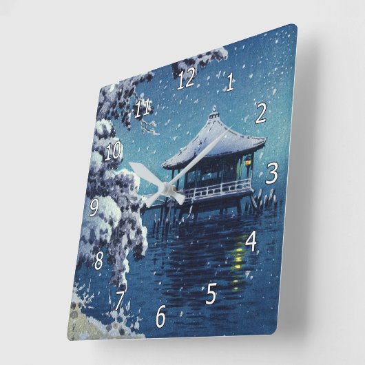 Tsuchiya Koitsu - Schnee auf dem Ukimido in Katada Quadratische Wanduhr (Winkel)