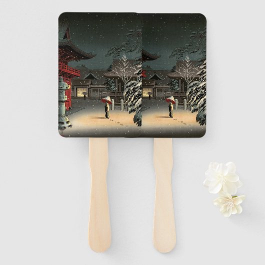 Tsuchiya Koitsu - Schnee bei Nezu Shrine Fächer (Vorne und Hinten)