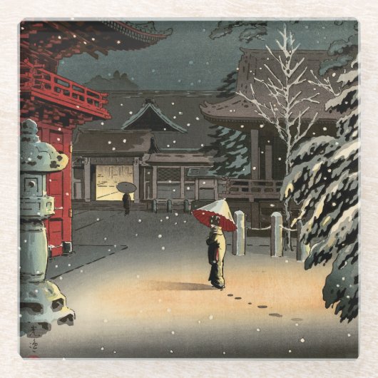 Tsuchiya Koitsu - Schnee bei Nezu Shrine Glasuntersetzer (Vorderseite)