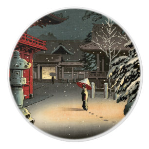 Tsuchiya Koitsu - Schnee bei Nezu Shrine Keramikknauf