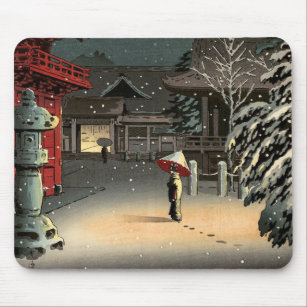 Tsuchiya Koitsu - Schnee bei Nezu Shrine Mousepad