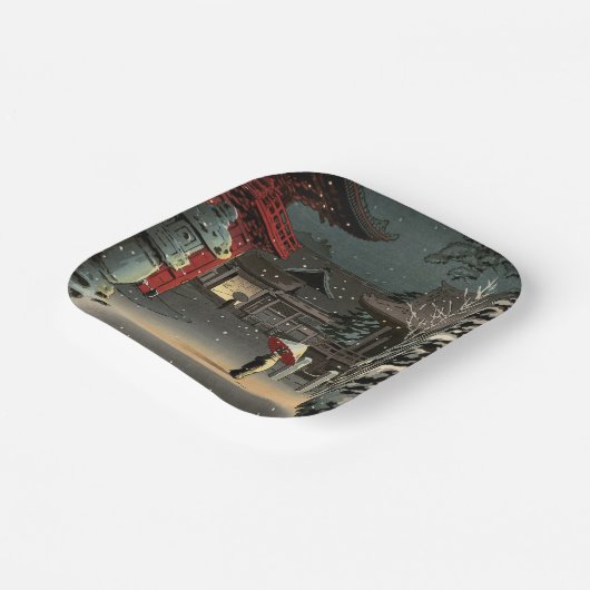 Tsuchiya Koitsu - Schnee bei Nezu Shrine Pappteller (Gewinkelt)