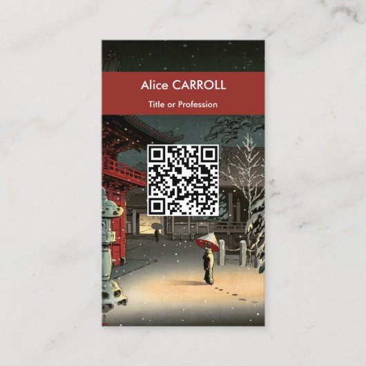 Tsuchiya Koitsu - Schnee bei Nezu Shrine - QR-Code Visitenkarte (Vorderseite)