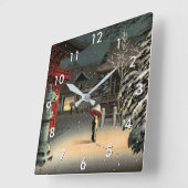 Tsuchiya Koitsu - Schnee bei Nezu Shrine Quadratische Wanduhr (Winkel)