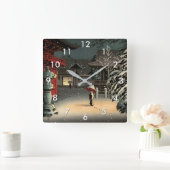 Tsuchiya Koitsu - Schnee bei Nezu Shrine Quadratische Wanduhr (Zuhause)