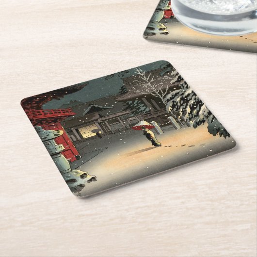 Tsuchiya Koitsu - Schnee bei Nezu Shrine Rechteckiger Pappuntersetzer (angewinkelt)