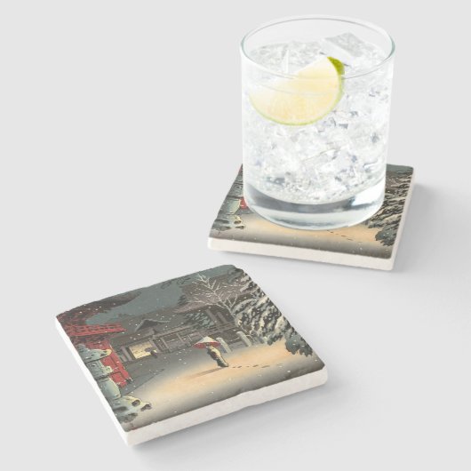 Tsuchiya Koitsu - Schnee bei Nezu Shrine Steinuntersetzer (Seitenansicht)