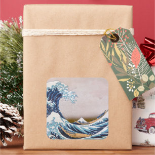 Tsunami Great Wave off Kanagawa Japan by Hokusai Quadratischer Aufkleber