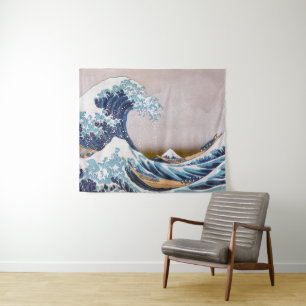 Tsunami Great Wave off Kanagawa Japan by Hokusai Wandteppich