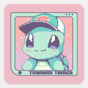 Tsunami Tamer Cartoonish Quadratischer Aufkleber