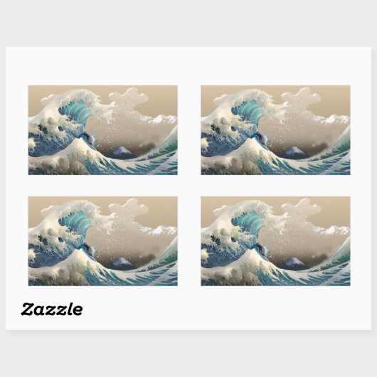 tsunami Wellenreiten Rechteckiger Aufkleber (Blatt)