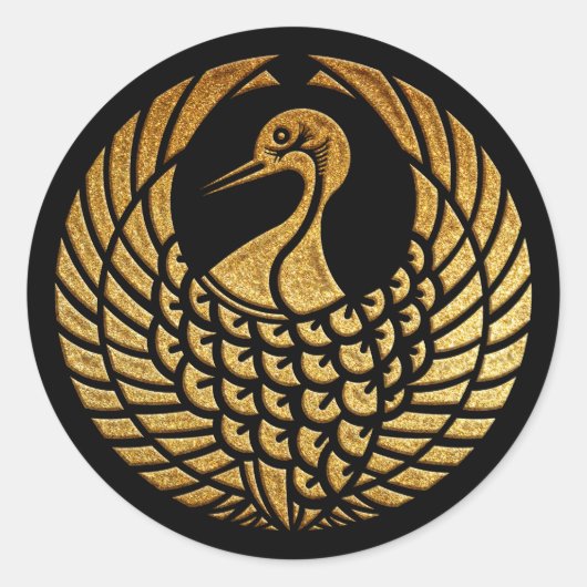 Tsuru no Maru Kamon in Gold Siegel Runder Aufkleber (Vorderseite)