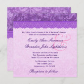 TT100 lila mit Spitze-Damast-Hochzeit Einladung (Vorne/Hinten)
