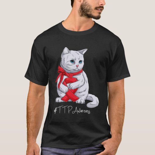 TTP Awareness Month Red Ribbon Cat T-Shirt (Vorderseite)
