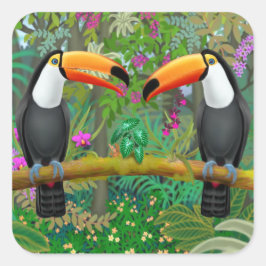 Ttropische Toucans in Dschungelaufklebern Quadratischer Aufkleber