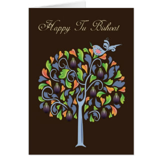 Tu Bishvat - Feigenbaum und Vogel - Karte für Tu