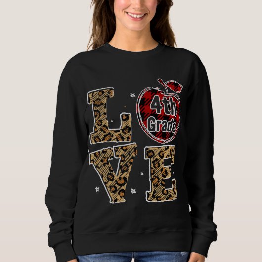 Tu Liebe Leopard Kariert 4. Klasse BAck to School Sweatshirt (Vorderseite)