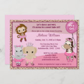 Tu Tu Niedliche Baby Dusche Einladung MONKEY GIRL  (Vorne/Hinten)