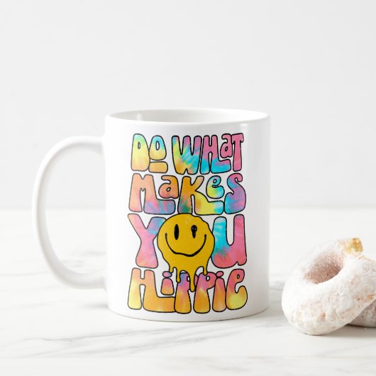 Tu, was dich glücklich macht, Retro Hippie Happy F Kaffeetasse (Mit Donut)