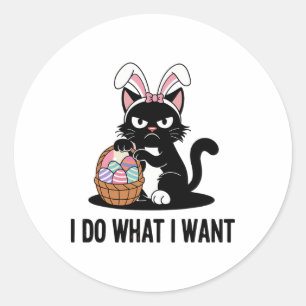 Tu, was ich Vintage Black Cat Funny Oaster Cat Gew Runder Aufkleber