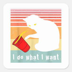 Tu, was ich Vintage Black Cat Red Cup Funny Gewoll Quadratischer Aufkleber