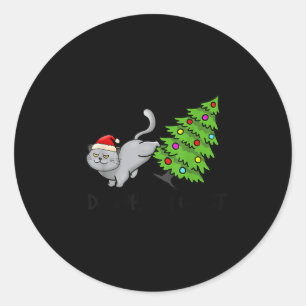 Tu, was ich Weihnachts Cat Xmas Tree Funny Gewollt Runder Aufkleber