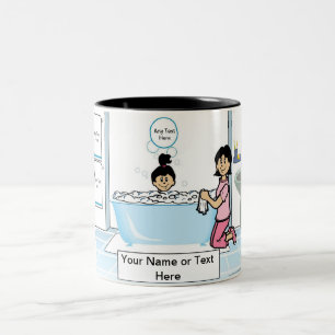 Tub Time - 1 Mädchen, Single Mama Cartoon Zweifarbige Tasse