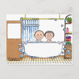 Tub Time Couple - Personalisiertes Cartoon Geschen Postkarte