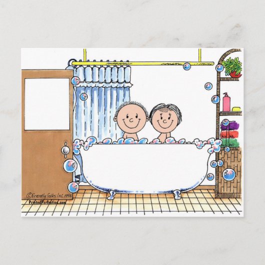 Tub Time Couple - Personalisiertes Cartoon Geschen Postkarte (Vorderseite)