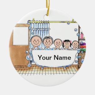 Tub Time - Ein Mädchen, zwei Jungen Keramikornament