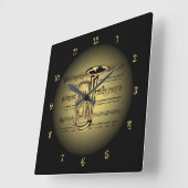 Tuba ~ 3-D Sheet Music ~ Gold & Black Background Quadratische Wanduhr (Winkel)