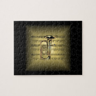 Tuba ~ 3-D Sheet Music Pillow ~ Gold & Black Back Puzzle