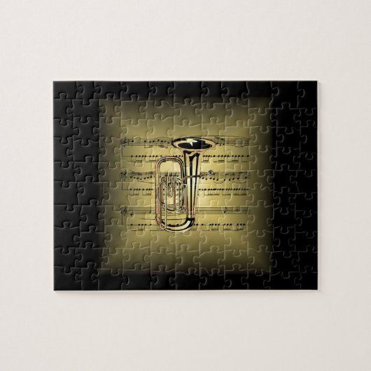 Tuba ~ 3-D Sheet Music Pillow ~ Gold & Black Back Puzzle (Horizontal)