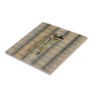 Tuba ~ Gerollter Notenblatt-Hintergrund ~ Musikali Fliese