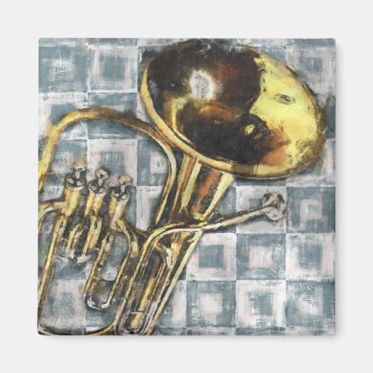 Tuba Gray Square Painting Music Magnet (Vorne)