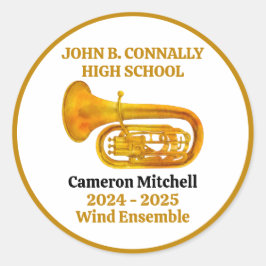 Tuba High School Band Gold Personalisiert Runder Aufkleber