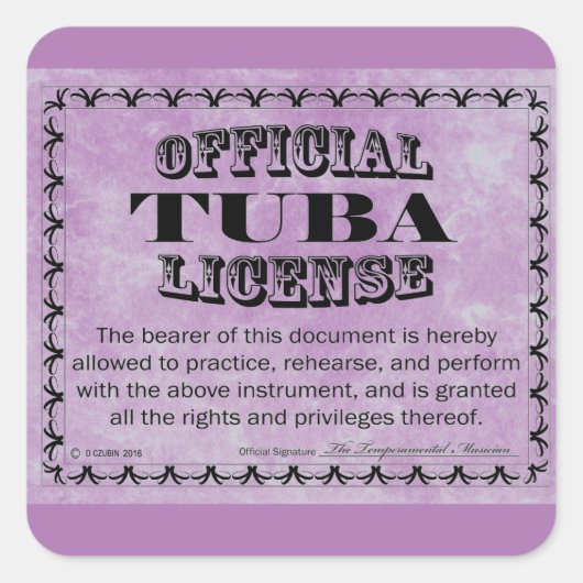 Tuba License Square Aufkleber (Vorderseite)