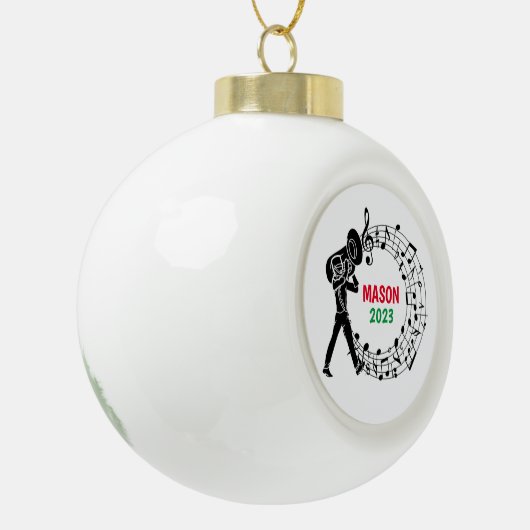 Tuba Marching Band Weihnachtsdekoration Keramik Kugel-Ornament (Links)