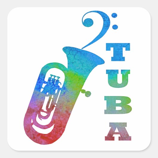 Tuba mit Bass Clef Quadratischer Aufkleber (Vorderseite)