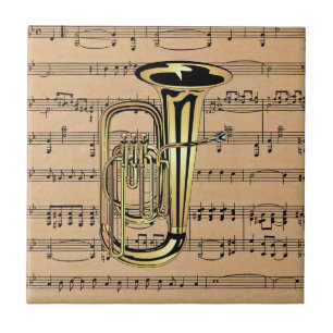 Tuba ~ Mit Notenblatt-Hintergrund Fliese