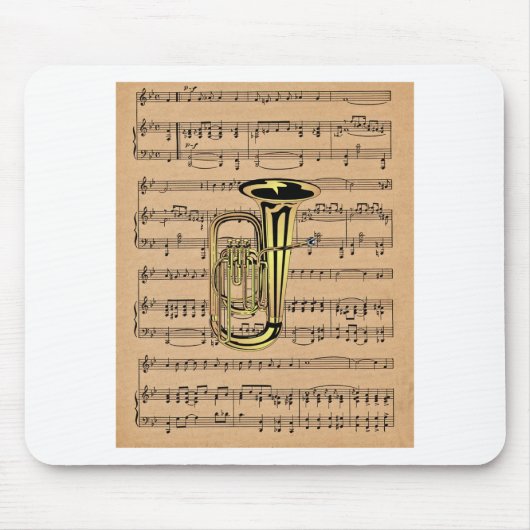 Tuba ~ mit Notenen-Hintergrund Mousepad (Vorne)