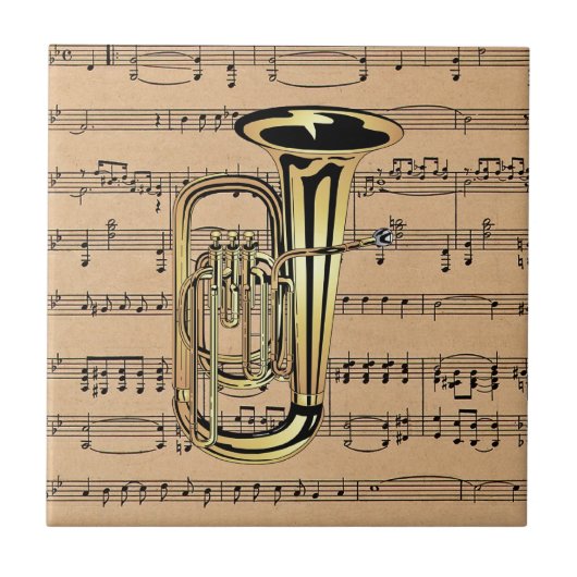 Tuba ~ mit Sheet Music Background Fliese (Vorderseite)