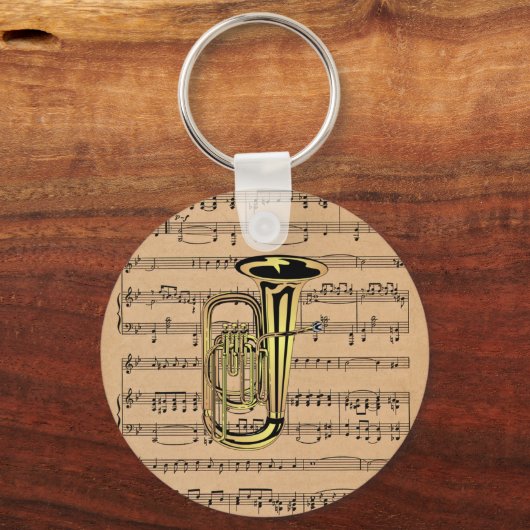 Tuba ~ mit Sheet Music Background Schlüsselanhänger (Vorderseite)