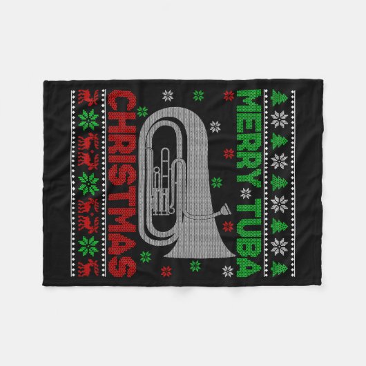 Tuba Music Lover Xmas Lighting Ugly Merry Tuba Chr Fleecedecke (Vorderseite (Horizontal))