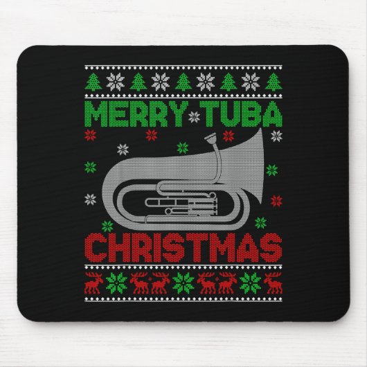 Tuba Music Lover Xmas Lighting Ugly Merry Tuba Chr Mousepad (Vorne)